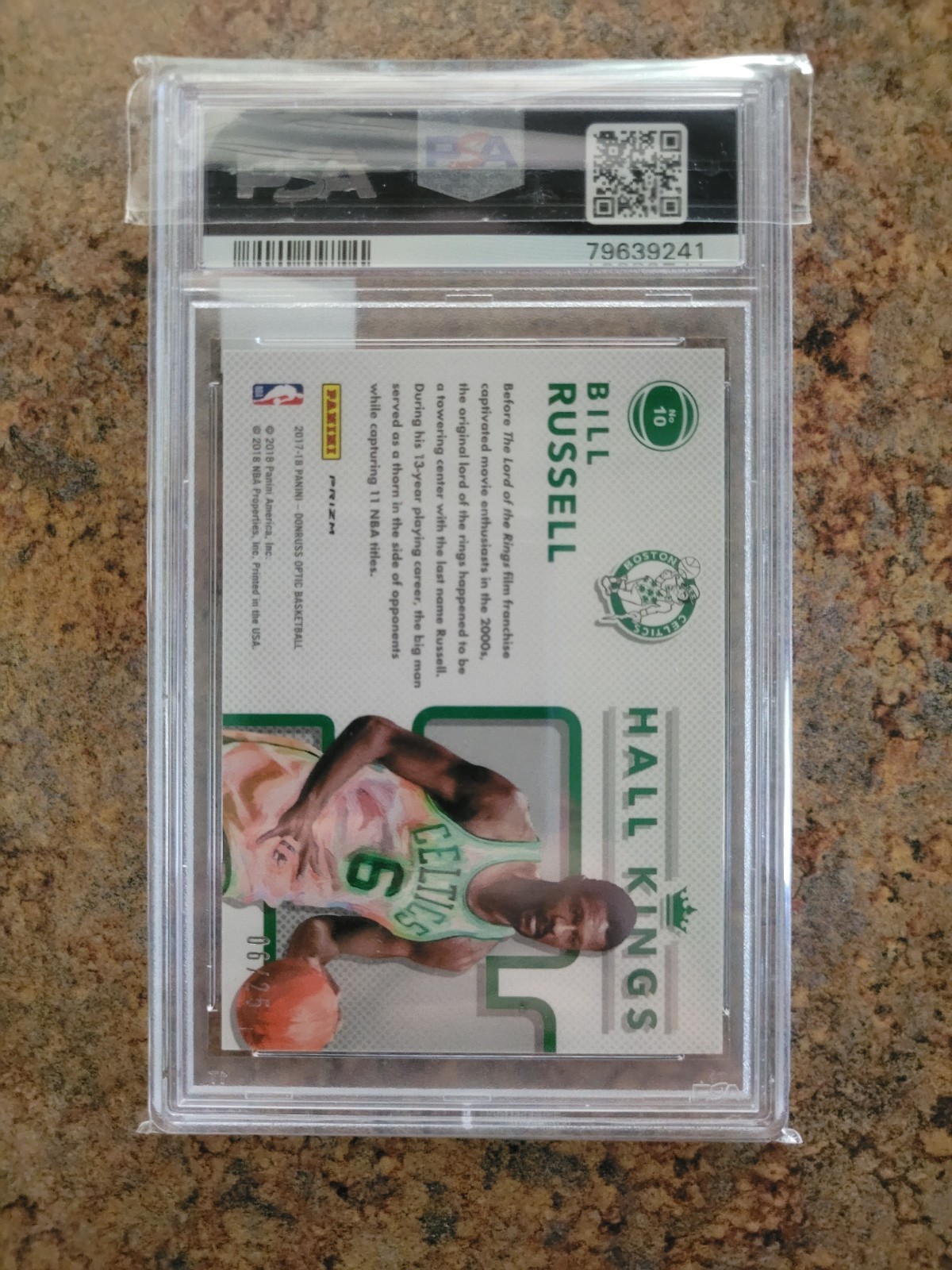 2017 Panini Donruss Optic Bill Russell, Hall Kings, Aqua 1 Of 2 , PSA 10, GEM MT view 4