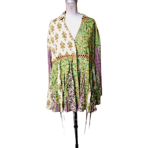 New Free People Sweet Mint Combo Baby Boho Printed Mini Dress Size Small. - Picture 1 of 7
