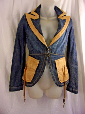 Ladies WEBER Denim Jacket Snakeskin Trim Charms 40 Southwestern Style Y2K