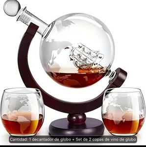 Godinger Whiskey Decanter Globe Set with 4 Etched Glasses