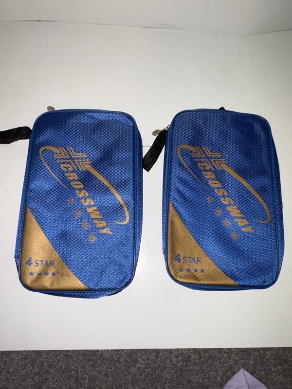 Lot of 2 Crossway 4-Star Table Tennis Paddle Covers - Blue/Gold Padded Cases