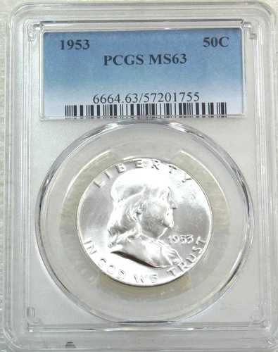 1953 P Franklin Half Dollar PCGS MS63 Frosty White PQ New Holder #Y266B