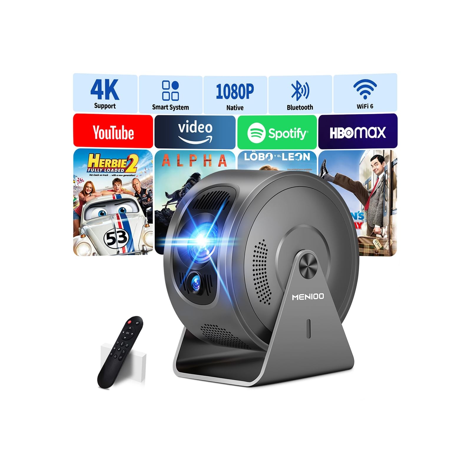 Mini Projector 4K 1080P [Built-in Apps] 2026 Upgraded Grey-image