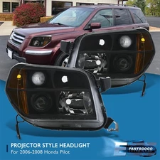 For 06-08 Honda Pilot Replacement Black Amber Projector Headlights Lamps LH+RH
