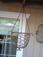 Antique  Iron Basket Round Hanging Planter