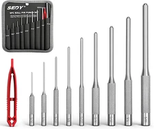 9-Piece Roll Pin Punch Set - Fast Pin Removal - Durable Steel & Construction - f