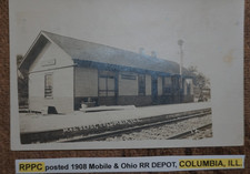 RPPC posted 1908 Mobile & Ohio RR DEPOT, COLUMBIA, ILLINOIS. REAL PHOTO POSTCARD