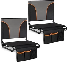 LET'S CAMP Folding Stadium Seats 2 Pack, Portable 19.75" x 9.5" x 21", Black 