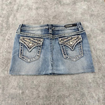 Vigoss Y2K Jeansrock M Minirock 2000s Low Waist Pailletten Strassstein 