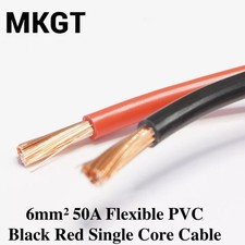 MKGT 6mm2 50 A Amps Flexible PVC Black Red Battery Cable Wire Thinwall