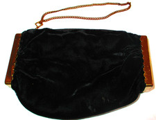 Vintage Black Velvet Clutch Purse Zipper Lock Evening Bag Chain Wrist Wristlet