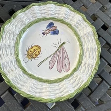 Mariposa Hand Painted Italian Dessert Plates 8.5 Inches Bugs Insects Theme...