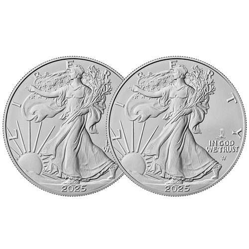 Lot of 2 - 2025 (W) $1 American Silver Eagles w/Eagle Privy 1 oz BU