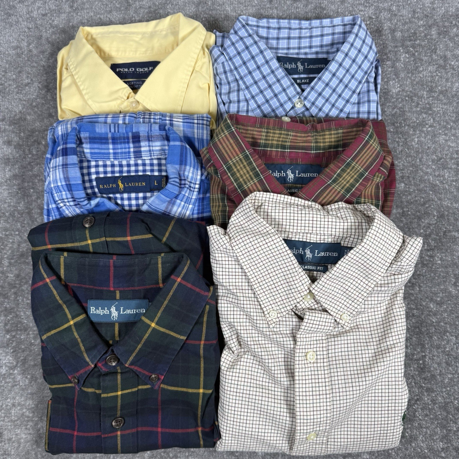 Ralph Lauren Shirts Men's Large Long Sleeve Button Up Lot of 6 Various Fits