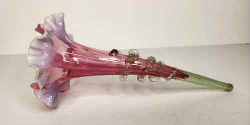 Antico flauto vittoriano francese Epergne parte mirtillo vetro vaselina opalescente - Foto 2 di 14