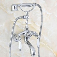 3-3/8" Chrome 2 Handles Clawfoot Bath Tub Bathroom Faucet with Hand Shower