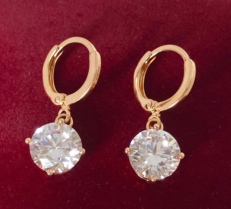 Pendientes Colgantes Aros Con Cubuk Circonita Cristal Blanco Oro 18K Dorado