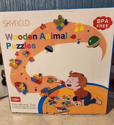 SKYFIELD Wooden Animal Puzzles for 1 2 3 Years Old Boys Girls, Toddler Education