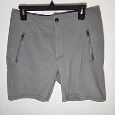 Mack Weldon Performance Shorts Mens M Gray Stretch Nylon Zip Pockets Activewear