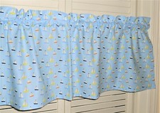 Valance Nursery Nautical Sail Boat Sea Beach Baby Blue Yellow White 42 x 14