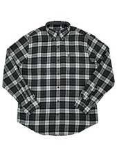IZOD Mens Gray  White Plaid Long Sleeve Button-Down Flannel Shirt