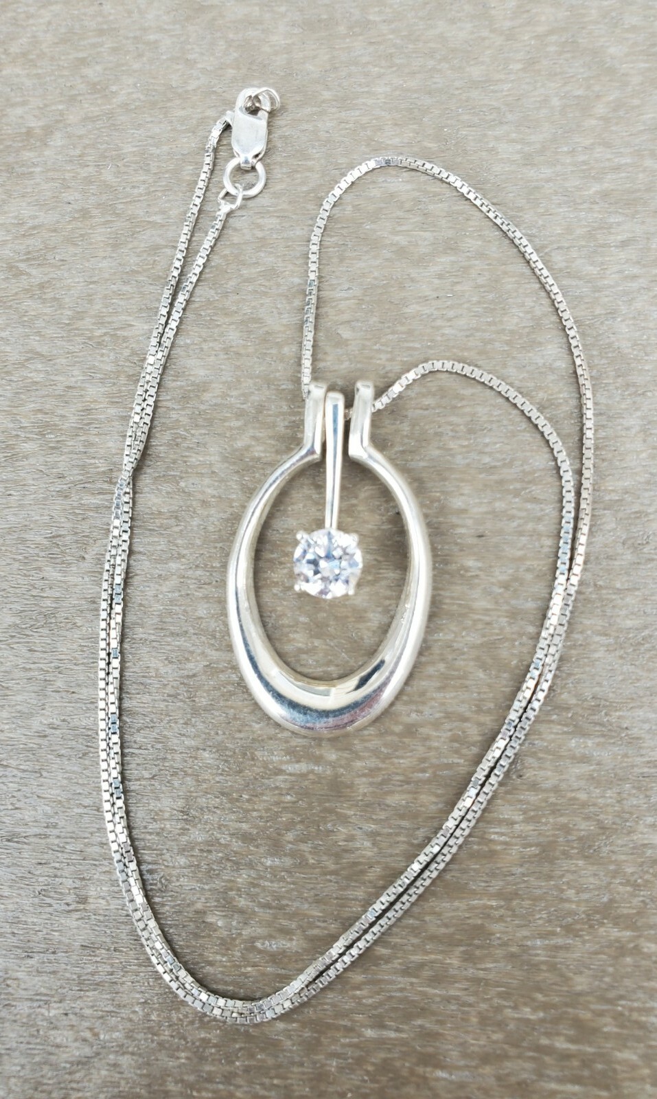 Sterling Silver Solitaire Hoop Dangle Pendant Nec… - image 9