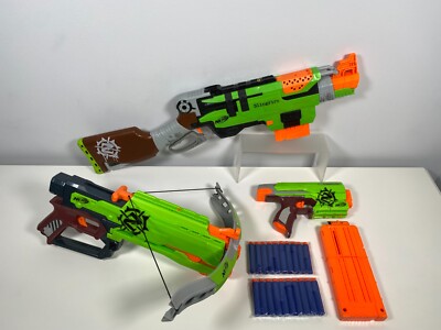 Nerf Zombie Strike Slingfire, Crossfire Bow & Sidestrike + 20 neue Darts - sehr guter Zustand