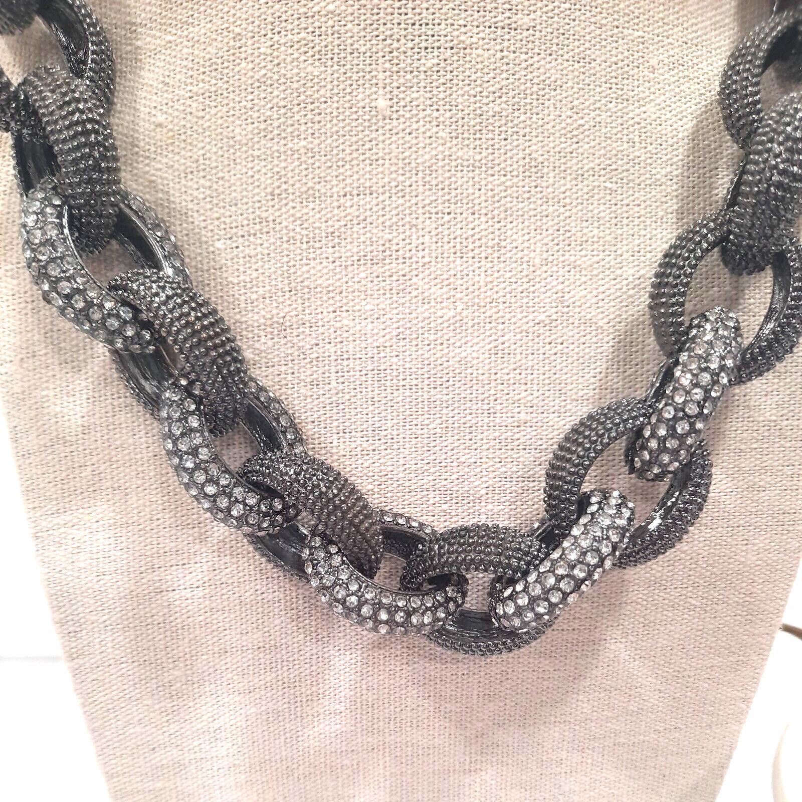Statement Necklace Black Silver Circle Chain Spar… - image 7