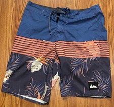 Quiksilver Board Shorts Mens 29 8" Floral Stripes Beach Swim Trunks Pocket