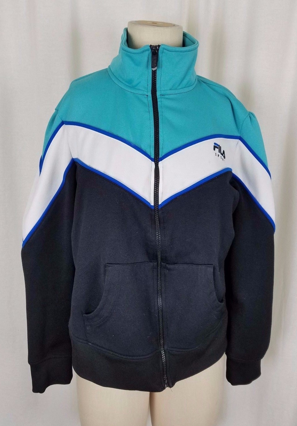 Fila Sports Chevron Striped Zip Through Sweatshirt Tennis Track Jacket Womens XL