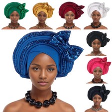 African Party Wedding Sequins Turban Hat Nigerian Luxury Headwear Bow Bonnet New