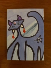 Original Painting ACEO Alien Pet Cat Psychedelic Space Stoner Animal Horror CARD