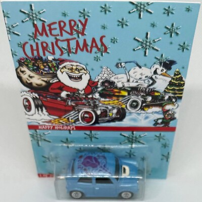 Blue Morris Mini CUSTOM Hot Wheels Merry Christmas Happy Holidays