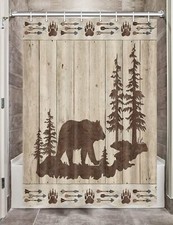 Bear RV Shower Curtain 47x64" Wild Animals Rustic Cabin Forest Stall 12 Hooks