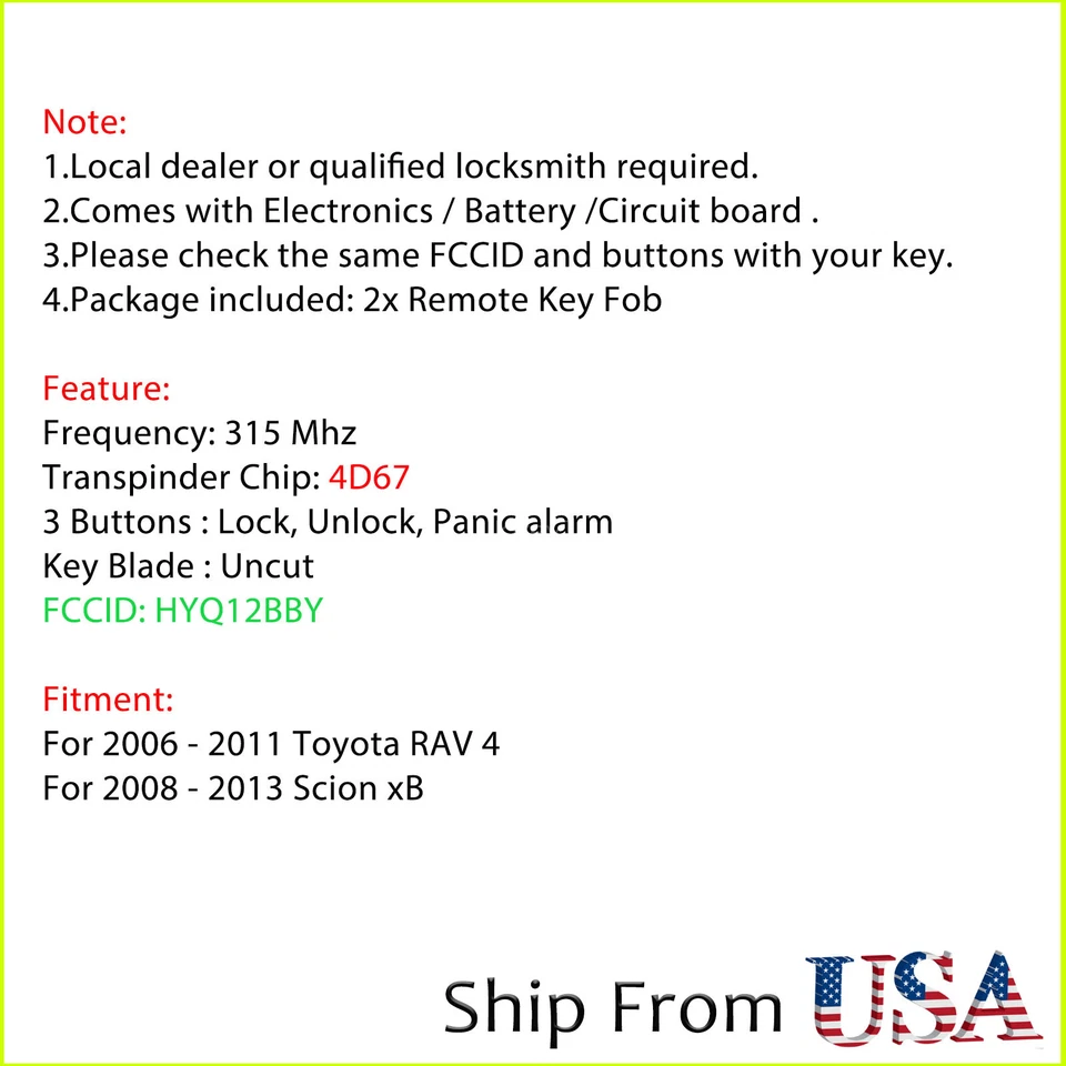 2 para 2008 2009 2010 2011 2012 Scion xB entrada sin llave mando a distancia coche llavero Foto 2 de 4