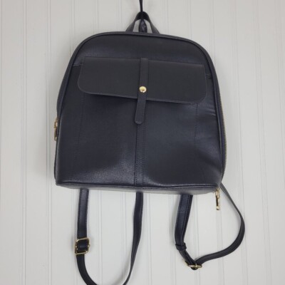 Miztique Black Vegan Backpack Purse/Gold Zipper/snap front pocket/pockets  inside