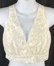 NWOT boutique lace bralette Halter M ivory floral lace Surplice Coquette Fairy