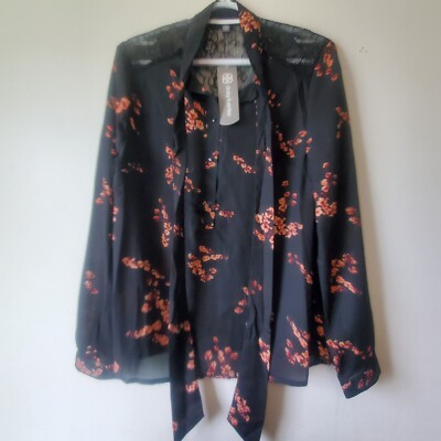 Daisy Fuentes Womens Black Floral Blouse Shirt Size M
