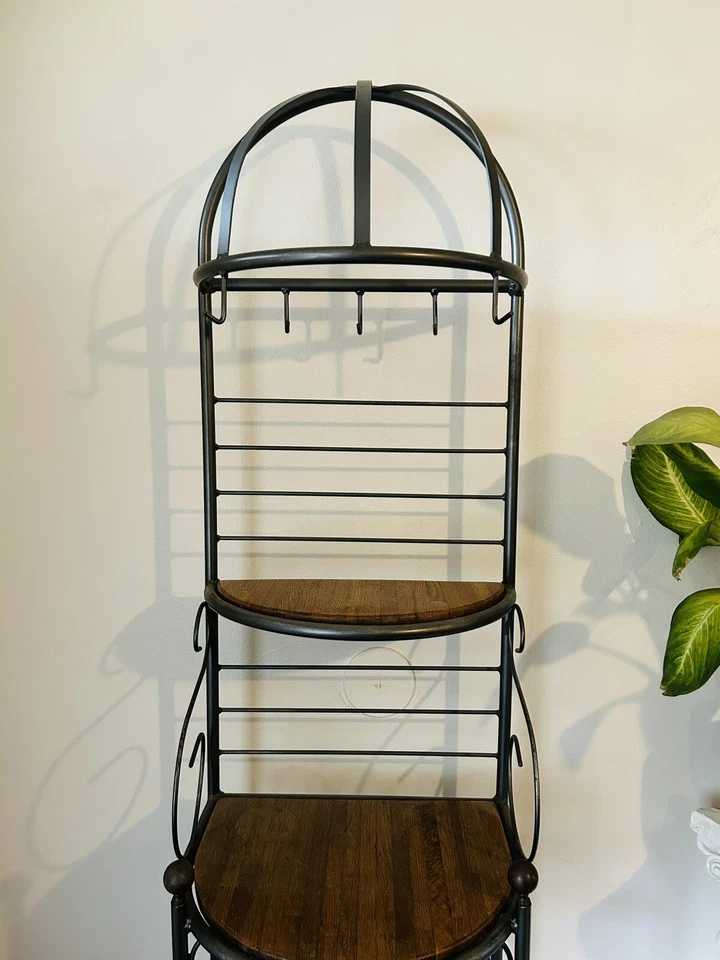 法国乡村风格复古锻铁和木材窄面包机(花)架 — 第 2/4 张图片