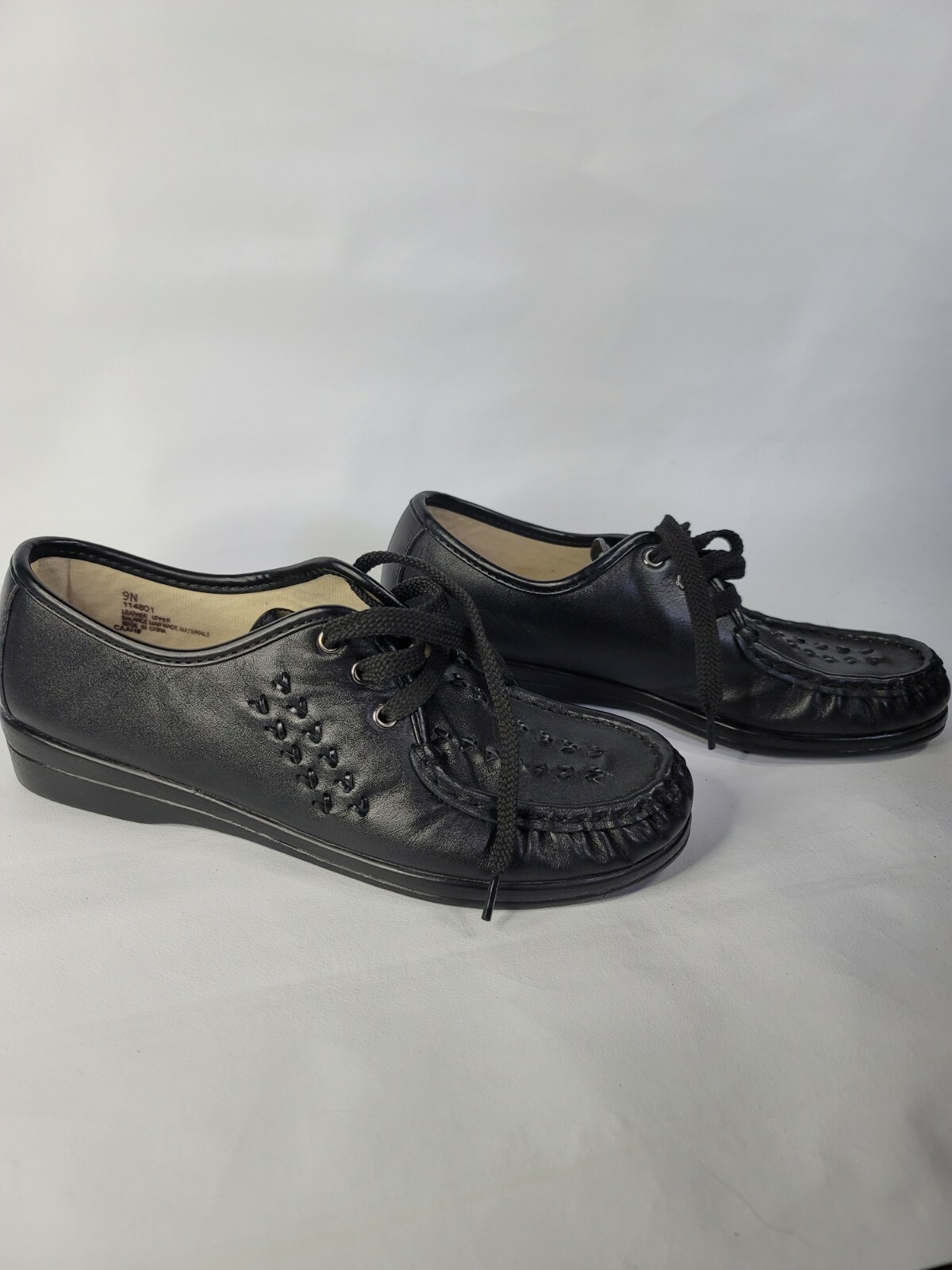 Softspots Leather Loafers Lace Up Black Womens 9N Com… Gem