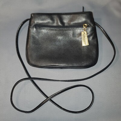 Vintage Giani Bernini Black Leather Purse Crossbody Small Multi-Pocket Bag 