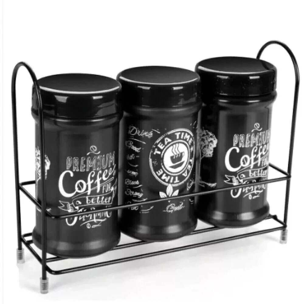 3 Sarina 660ML Retro Tea Coffee Sugar Storage Canister Glass Jars with stand