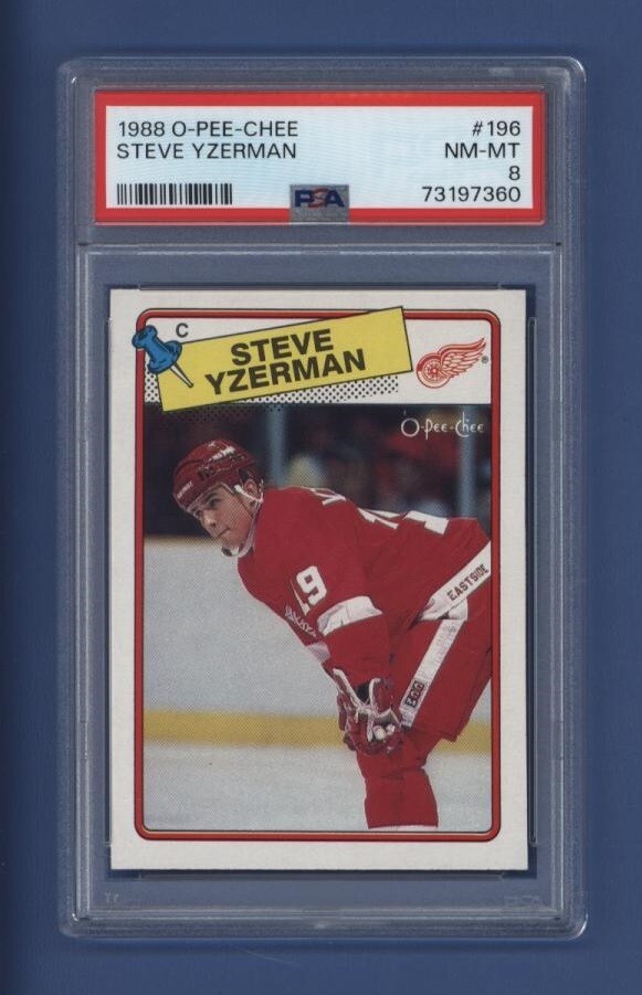 1988-89 O-PEE-CHEE #196 STEVE YZERMAN PSA 8 NM-MT Red Wings *HALL OF FAMER*