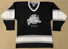 VTG 90s PLANET HOLLYWOOD Beverly Hills Hockey Jersey Men's S Black LA Kings