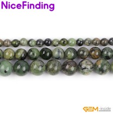 Natural Green Dendritic Green Jade Round Gemstone Loose Beads Jewelry Making 15"