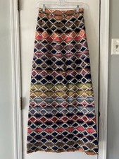 Vintage Multicolor Geometric Woven Long A-Line Skirt Button Zipper