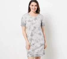Denim & Co. Crystal Wash Tie-Dye T-Shirt Dress Grey S New
