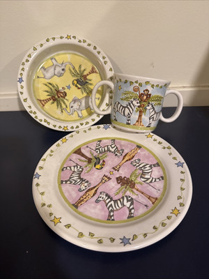 Heather Outlaw Mes Ames Safari for Essex Kids Plate, Bowl & Cup Set-NEW No Box