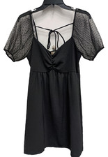 Altar’d State Mini Babydoll Dress Small Black BOHO Whimsygoth Sheer Sleeve