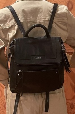 Lodis Stellene Black Pebbled Leather Backpack Travel Laptop Minimalist Bag